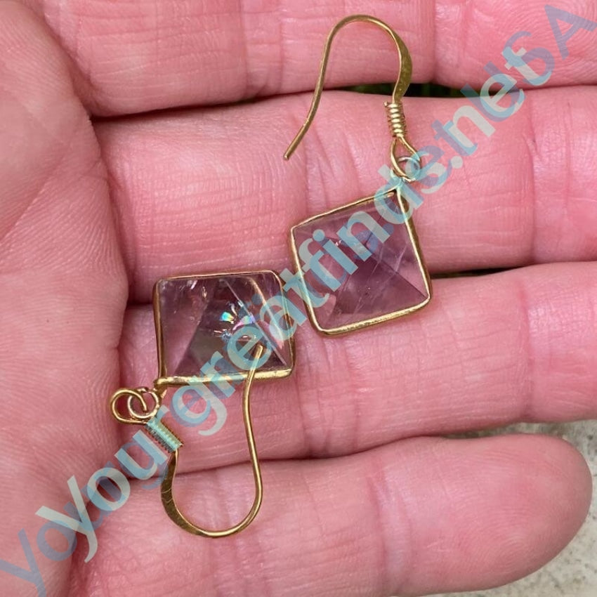 10k Yellow Gold Earrings with Amethyst Pyramid Drops Yourgreatfinds