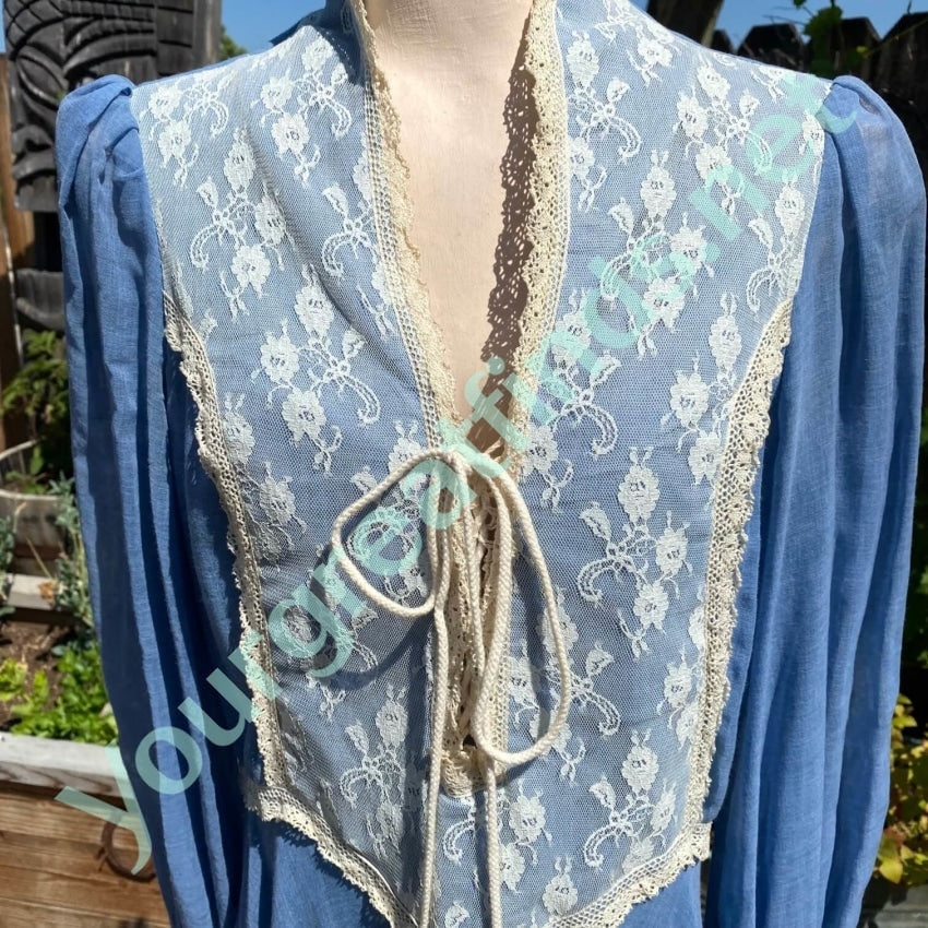 1976 Gunne Sax Sky Blue Organdy Lace Maxi Dress Yourgreatfinds