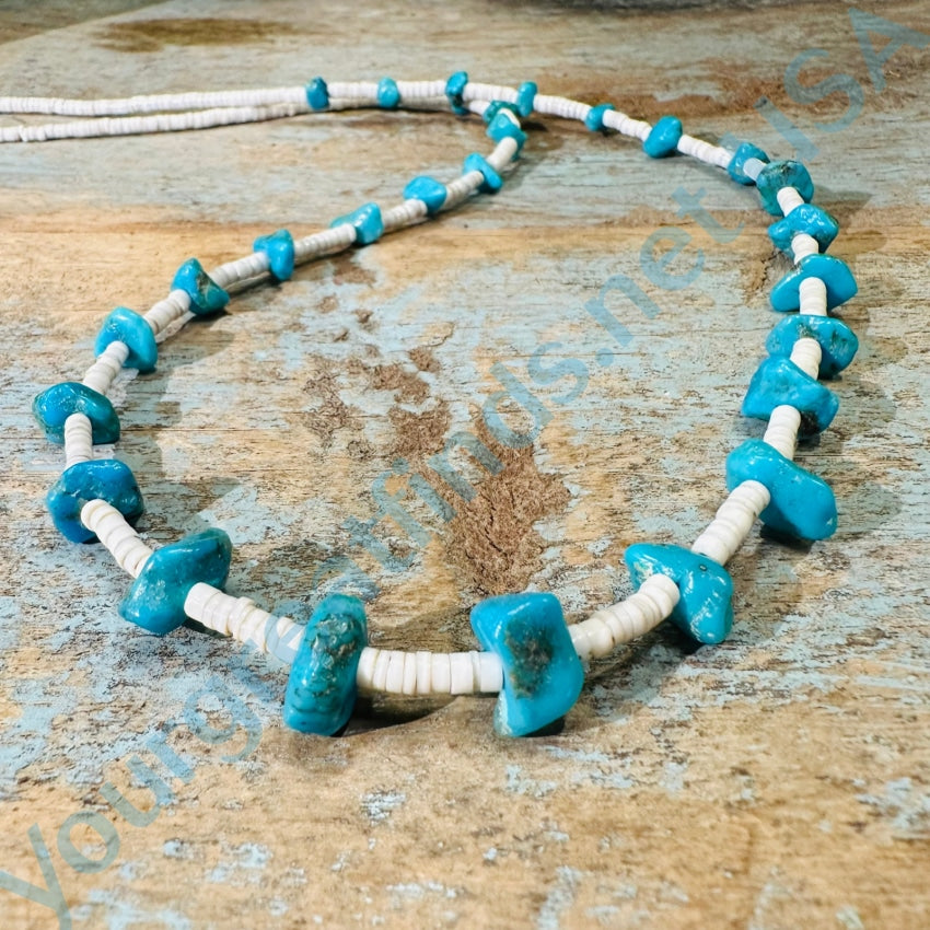 30 Long White Heishi Turquoise Nugget Southwestern Necklace