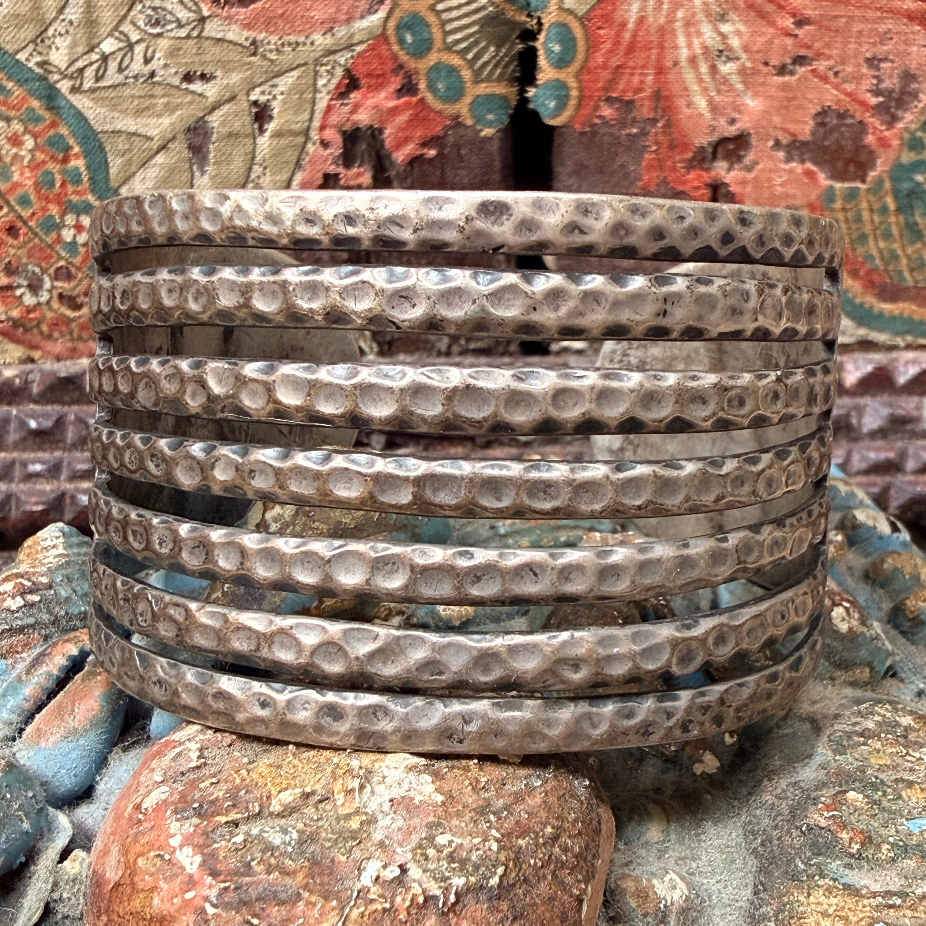 Large Vintage Sterling Silver Navajo Wide Cuff Bracelet Fred