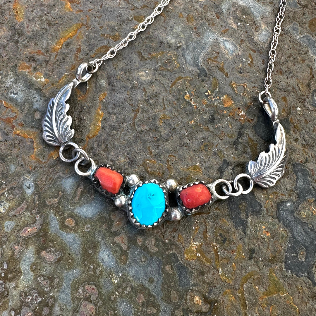 Sterling Silver Southwestern Necklace Turquoise & Coral