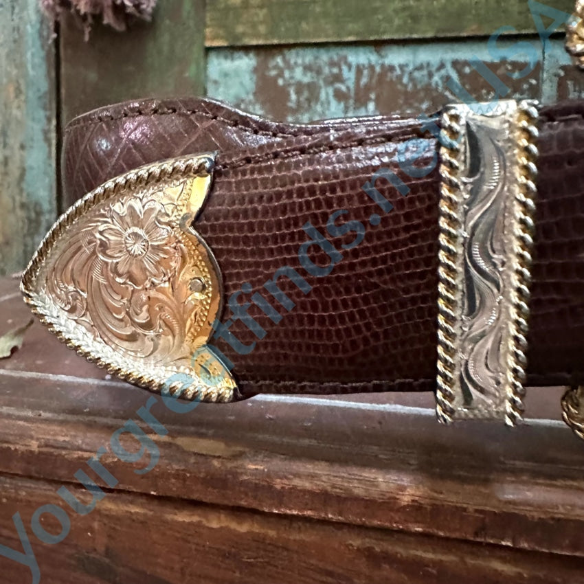 Al Beres Montana Silversmith Silver Plate Buckle & Leather Belt