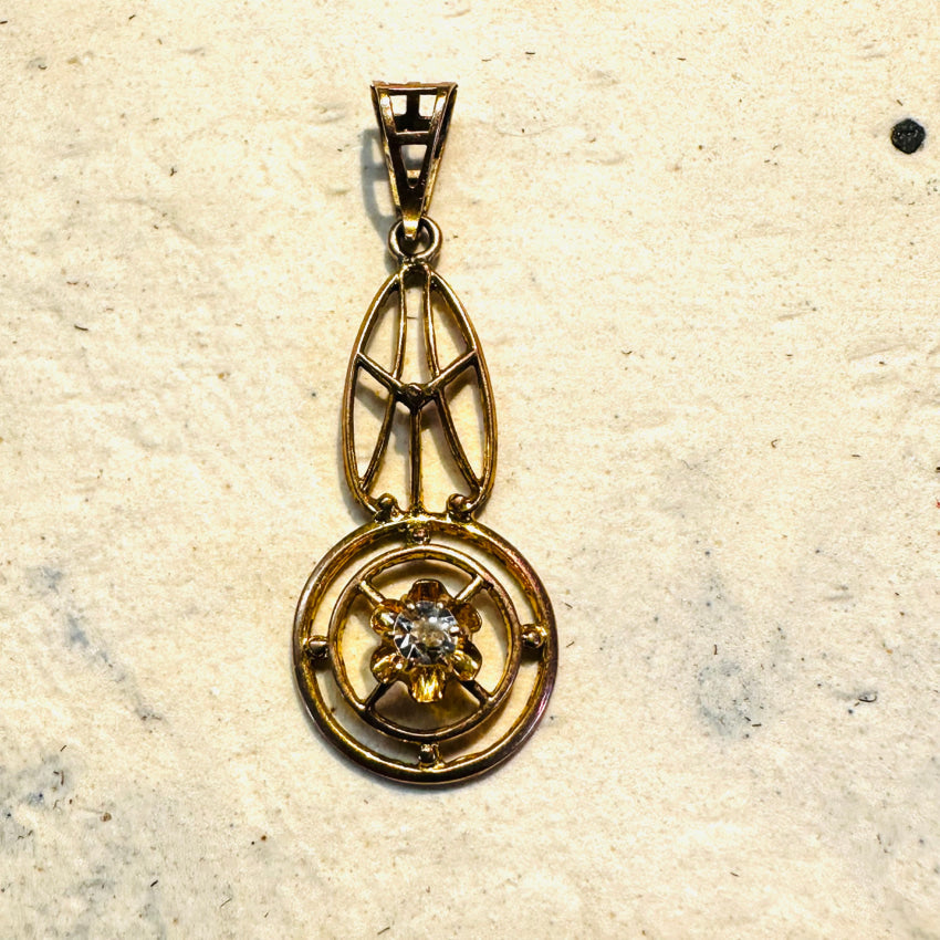 Vintage deals 10K Yellow Diamond Lavaliere Pendant