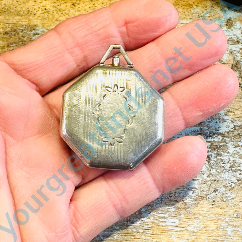 Antique Sterling Silver Engraved Locket Pendant