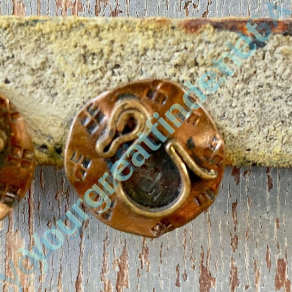 Copper Appliqué Screw Back Earrings Mexico Vintage - Yourgreatfinds