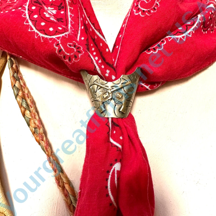Crossed Six Shooter Handkerchief Slide Nickel Silver Brass 1950