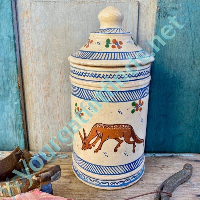 Early Hand Painted Mexican Lidded Pottery Canister Yourgreatfinds