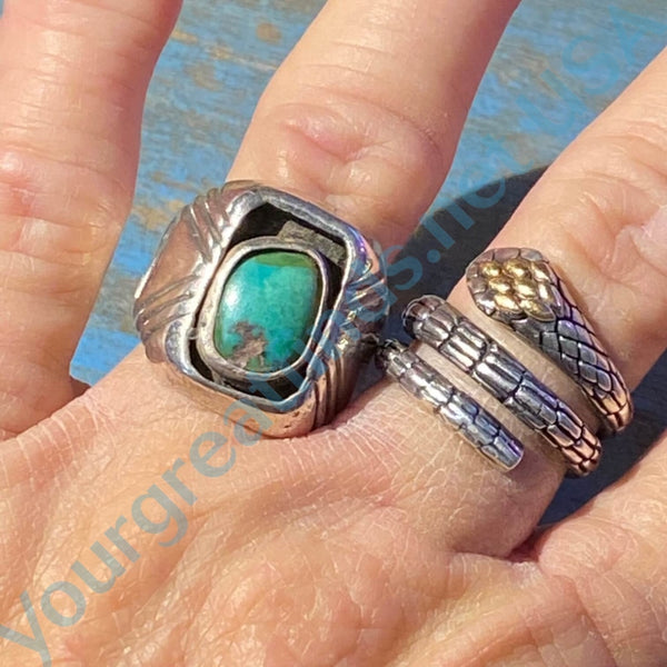 Early Navajo Sand Cast Turquoise Ring .999 Silver Size 9