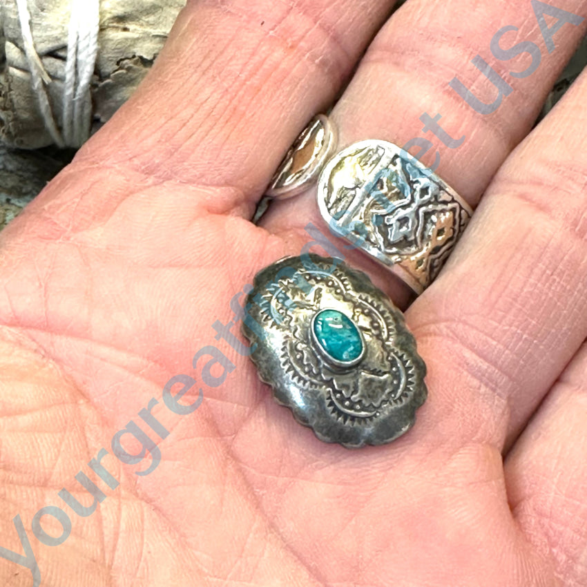 Fred Harvey Era Navajo Sterling Silver &amp; Turquoise Concho Button