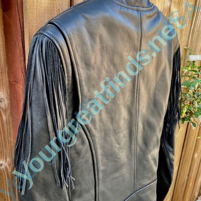 Genuine Harley-Davidson Black Leather Fringed Jacket Womens&#39; Medium Yourgreatfinds
