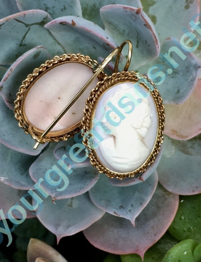 Gold & Shell Cameo Earrings 14k Yourgreatfinds