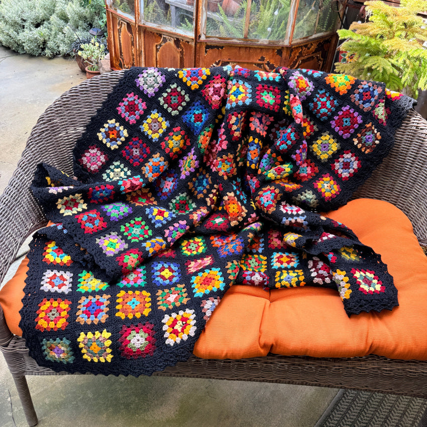 Hand Crochet Vintage Granny Squares Afghan Blanket Throw