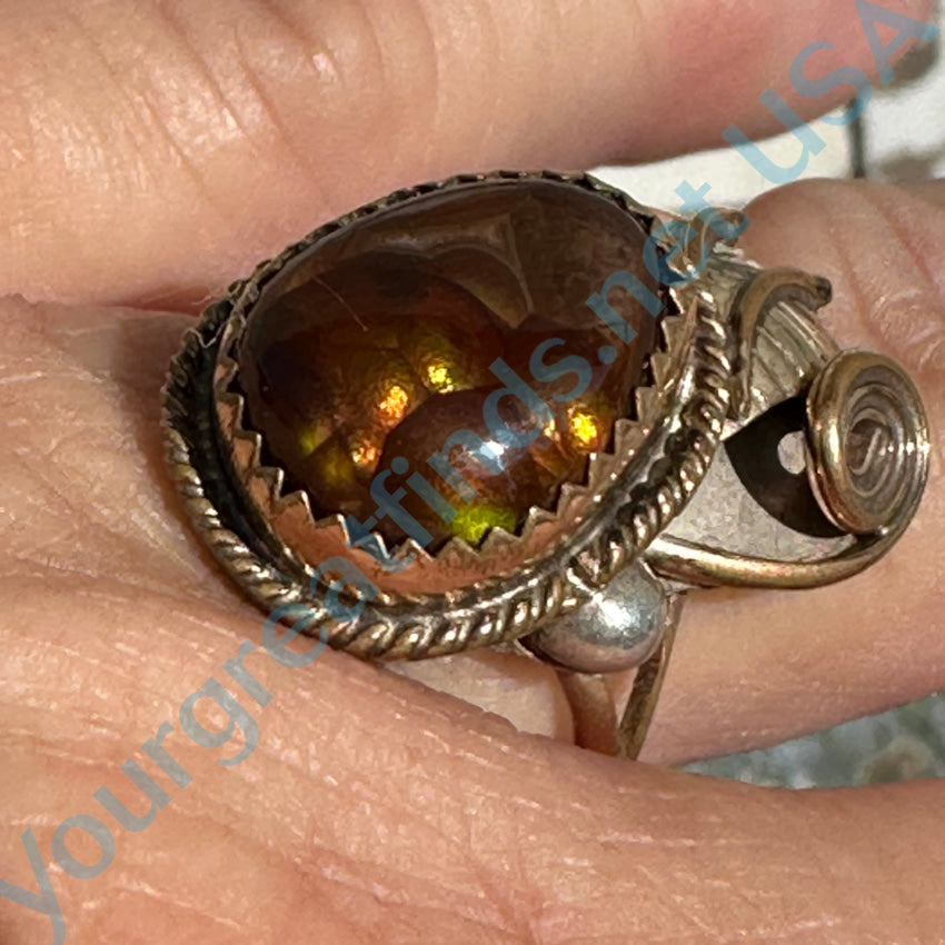 Hopi 12K Gold Filled Sterling Silver Fire Agate Ring Size 8 1/2
