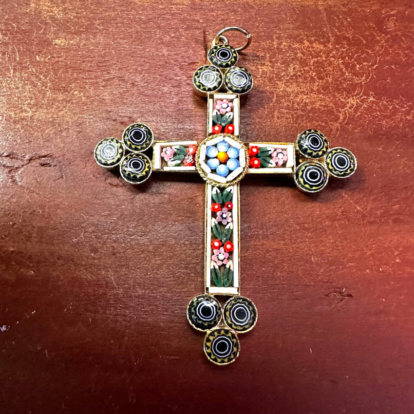 Antique 2024 Signed Micro Mosiac Cross Pendant