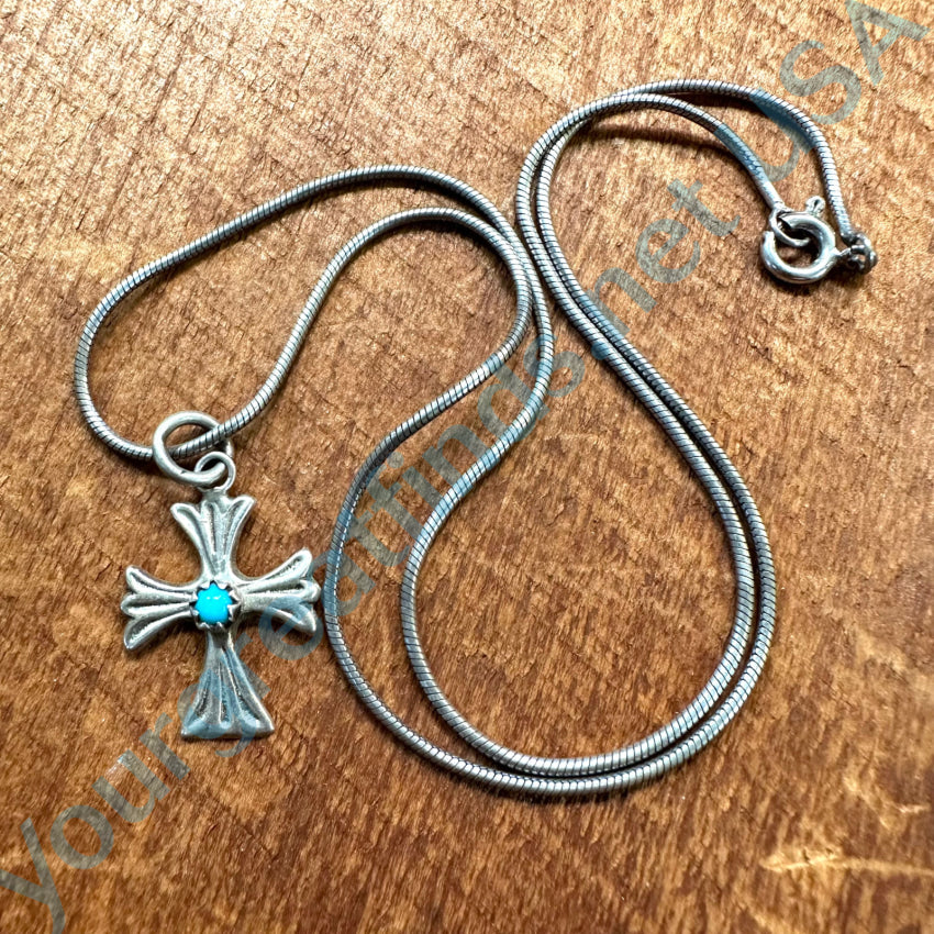 Little Navajo Sterling Silver & Turquoise Holy Cross Necklace