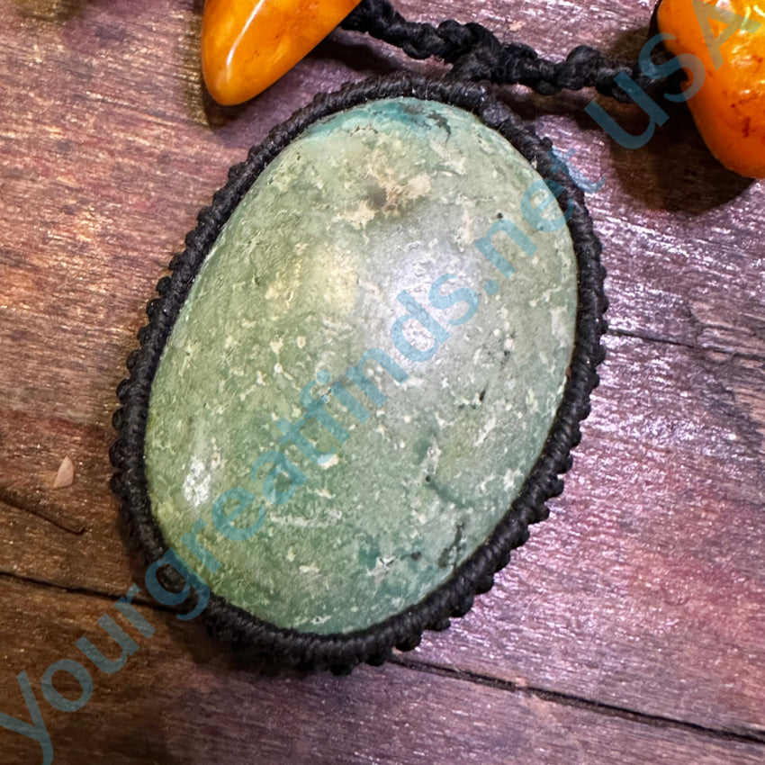 Macramé Turquoise Amber Quartz Crystal Necklace
