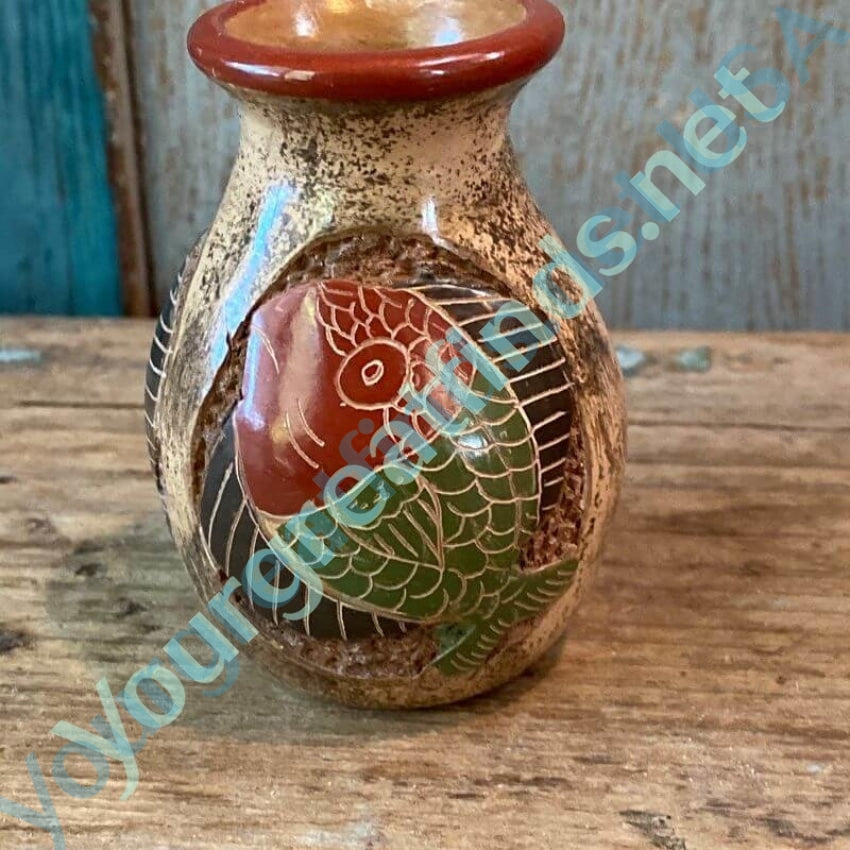 Miniature Costa Rica Red Pottery Vase with Hand Painted Fish Design Yourgreatfinds