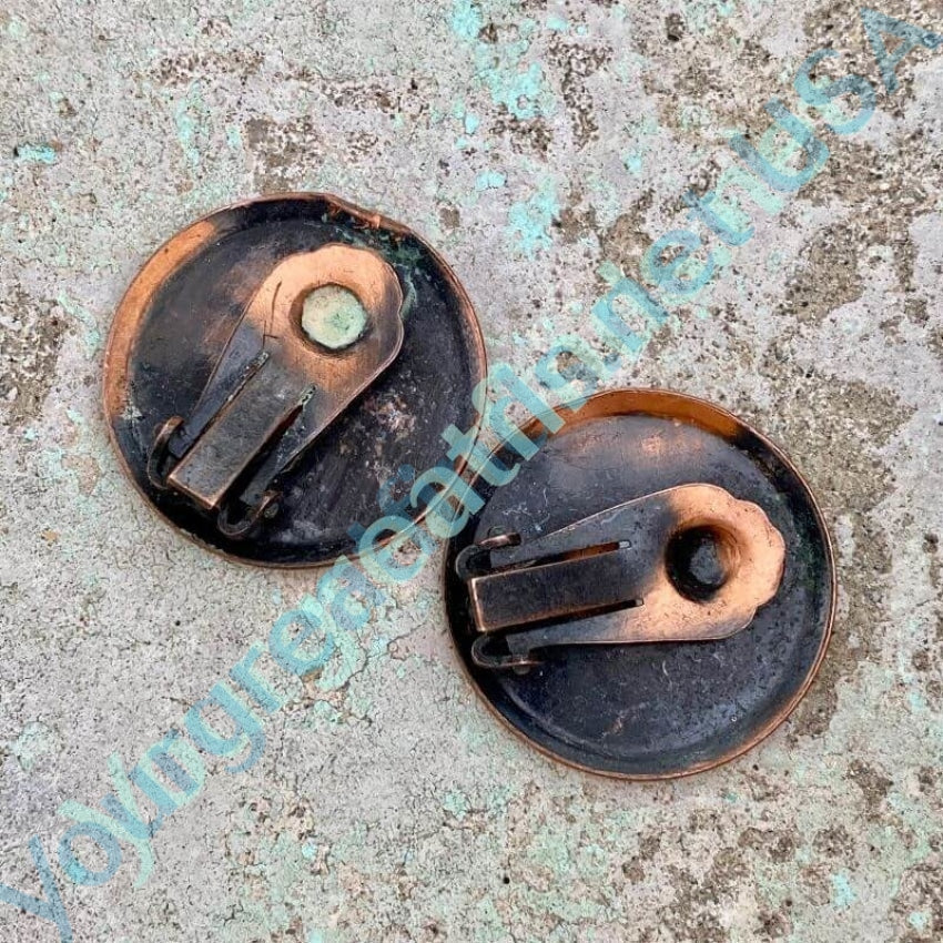 Native American Themed Copper Clip On Button Earrings Yourgreatfinds