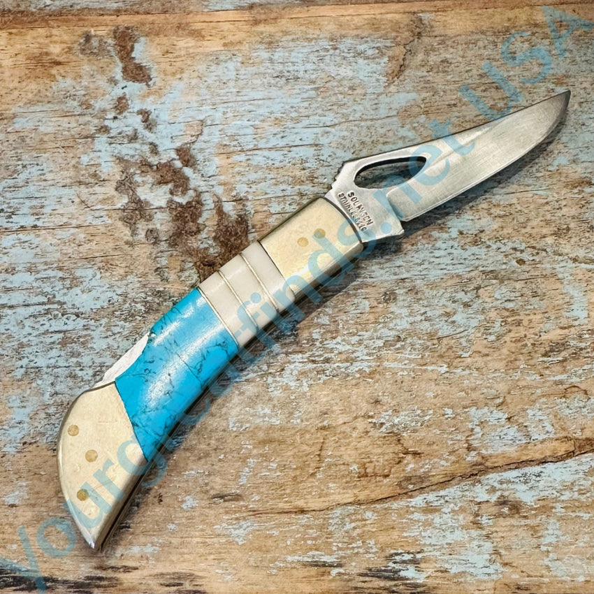 Navajo Bear Hunter Knife Turquoise Wood Handle Doris Yazzie