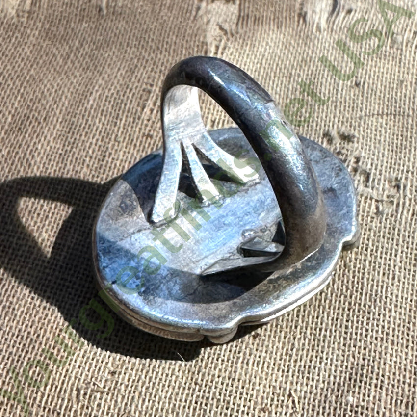 Navajo Hand Wrought Sterling Silver Turquoise One Feather Ring