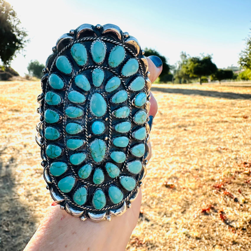 Vintage Genuine Turquoise Sterling Silver outlet Handcrafted Cuff Bracelet