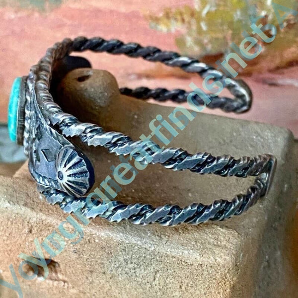 Old Navajo Crossed Arrows Turquoise Bracelet Sterling Silver