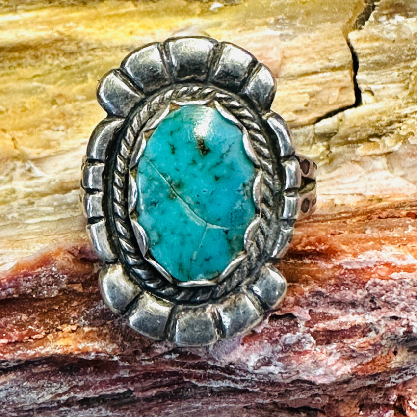 Old Navajo Maisel’s Trading Post Sterling Silver & Turquoise Ring Size 6