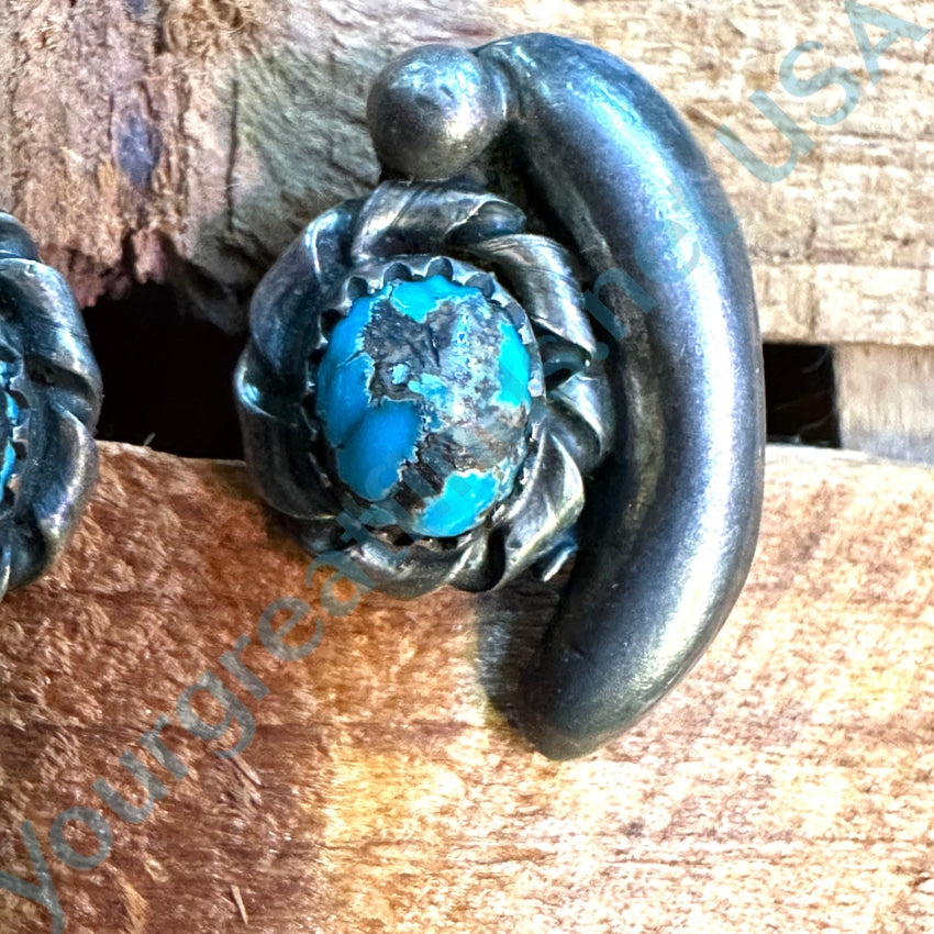 Old Navajo Sterling Silver Carlin Mine Turquoise Pierced Earrings