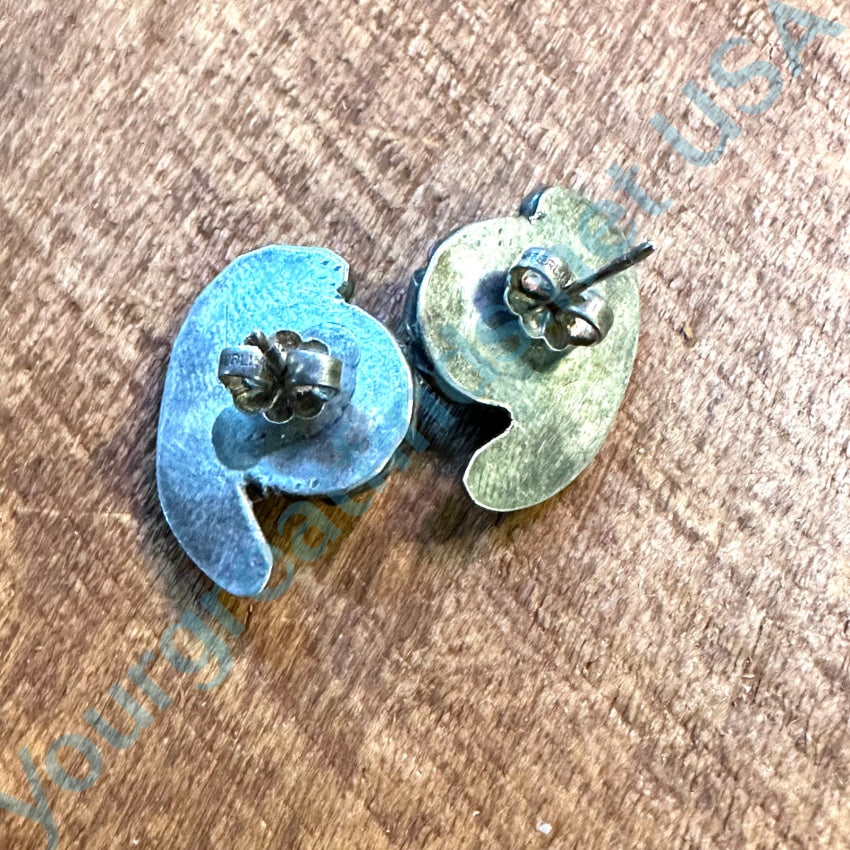 Old Navajo Sterling Silver Carlin Mine Turquoise Pierced Earrings