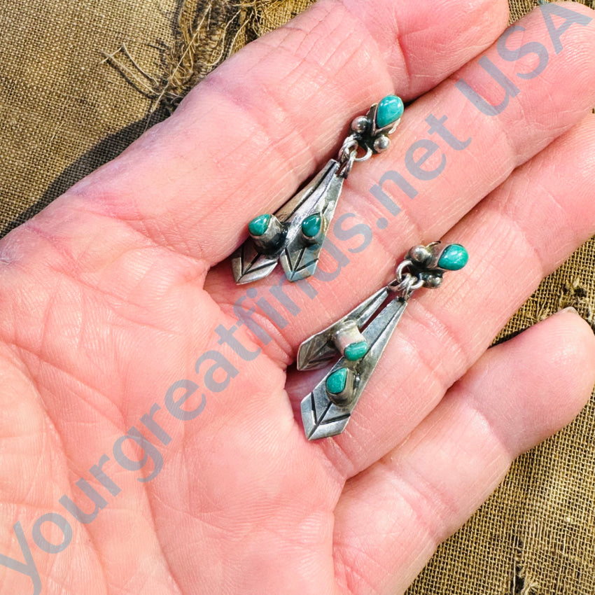 Old Navajo Sterling Silver & Turquoise Pierced Post Earrings