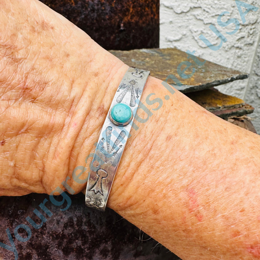 Old Navajo Wrought Silver & Turquoise Cuff Bracelet