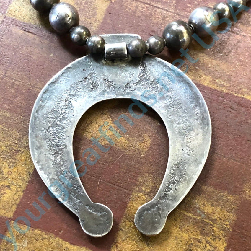 Old Tufa Stone Cast Naja & Bench Bead Necklace Sterling Silver Navajo
