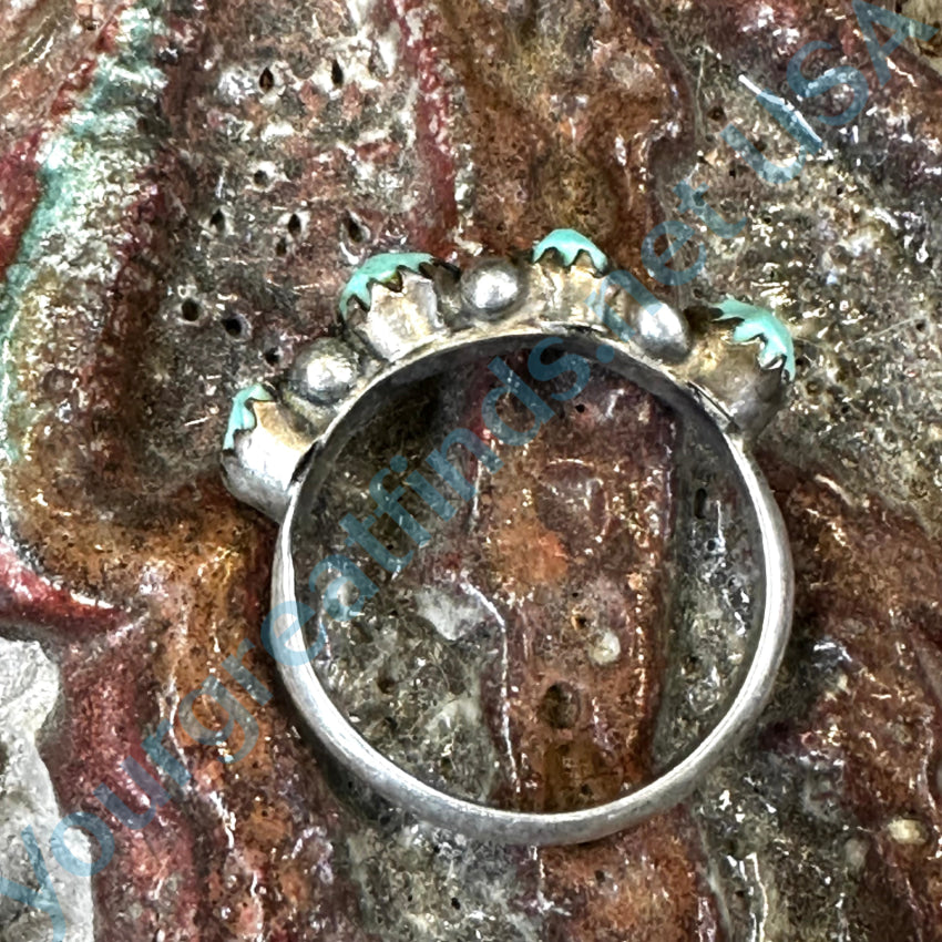 Old Zuni Sterling Silver & Pale Turquoise Row Ring Size 6