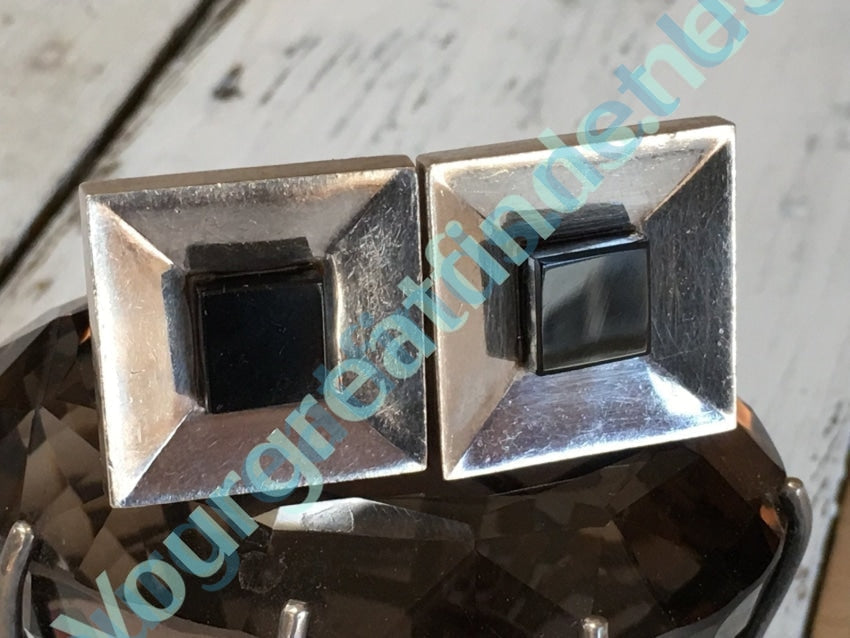 Rare! Antonio Pineda 970 Silver & Obsidian Cufflinks Mexico Yourgreatfinds