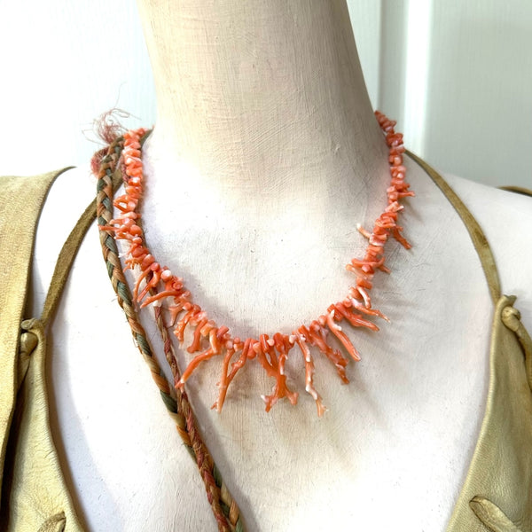 Vintage 32 Long Necklace Salmon Branch Coral Necklace