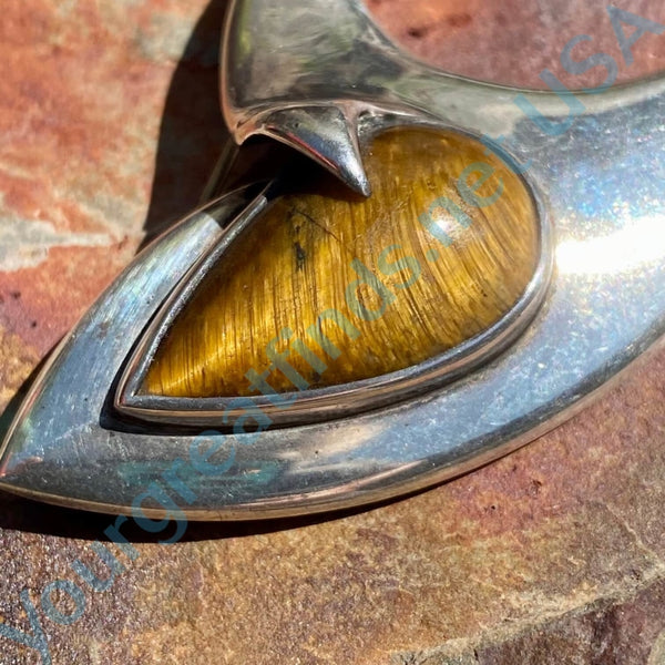 Sigi Pineda Tiger's Eye Modernist Brooch Sterling Silver 