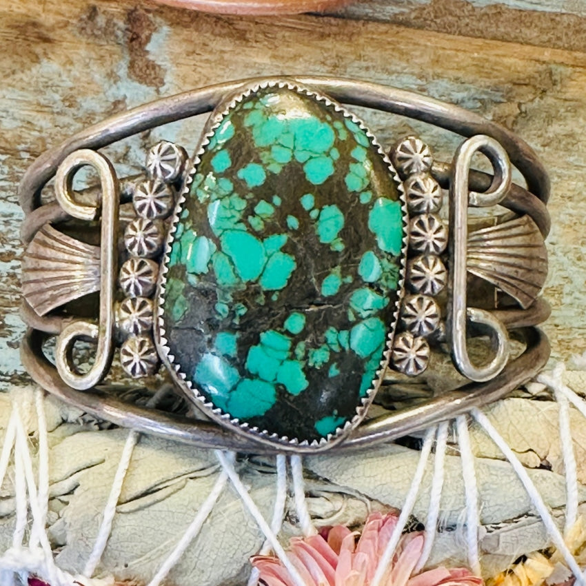 Navajo Signed outlets Turquoise Sterling Silver Cuff Bracelet Vintage