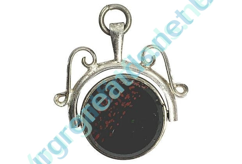 Silver & Art Glass Bloodstone Watch Fob Yourgreatfinds