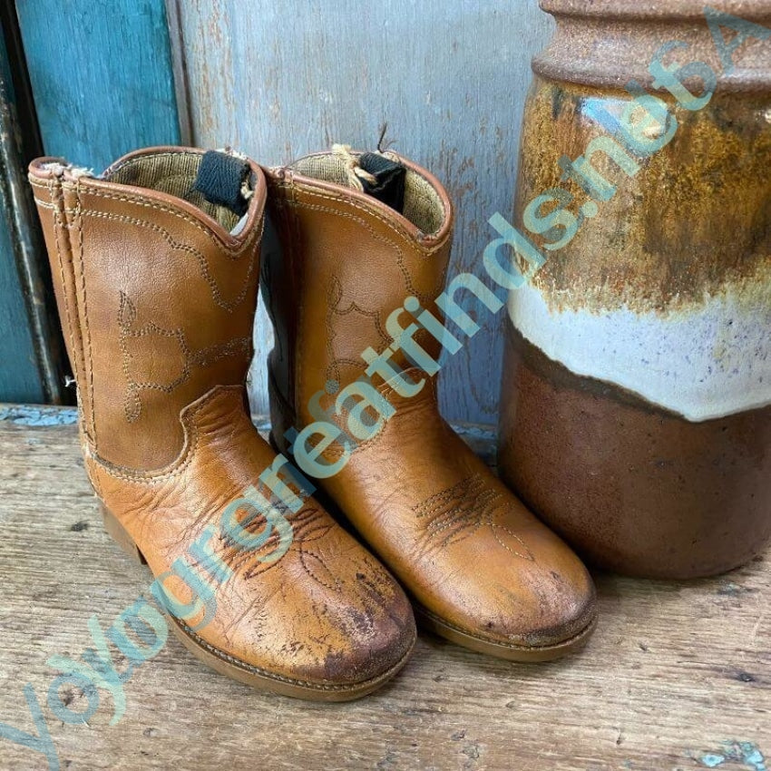 Small Vintage Child&#39;s Brown Leather Cowboy Boots Yourgreatfinds