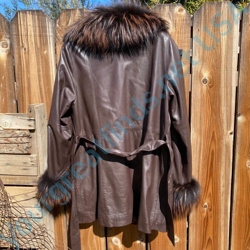 Soft Brown Leather Saga Fur Coat & Belt Fur Coat