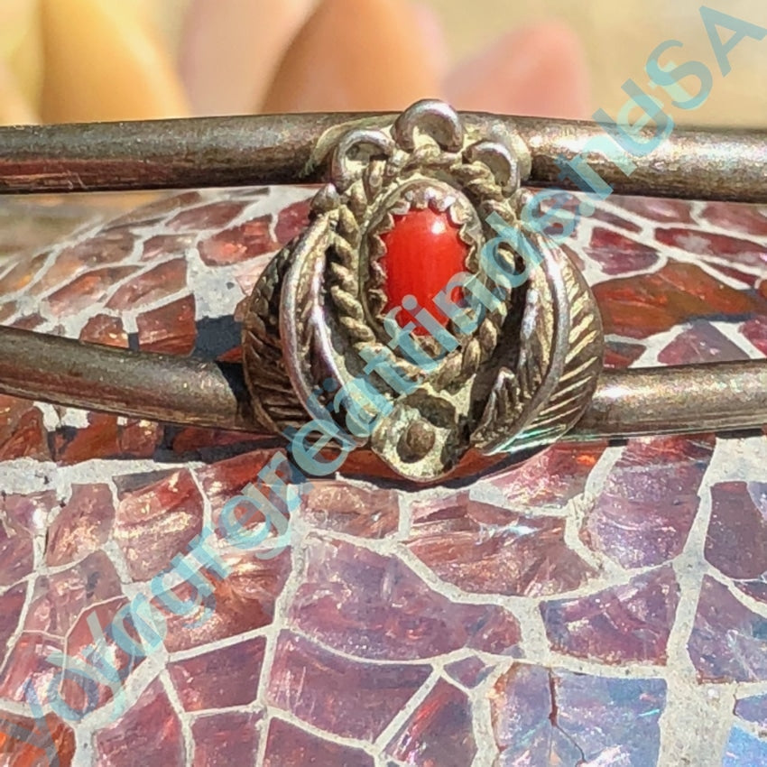 Southwestern Pulled Sterling Silver Wire Cuff Bracelet with Red Coral Yourgreatfinds