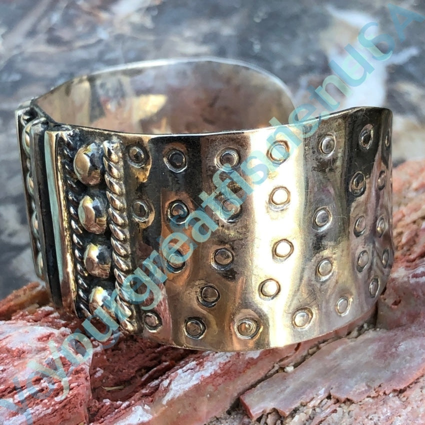Stamp Decorated Orb Cuff Bracelet Sterling Silver Mexico Yourgreatfinds