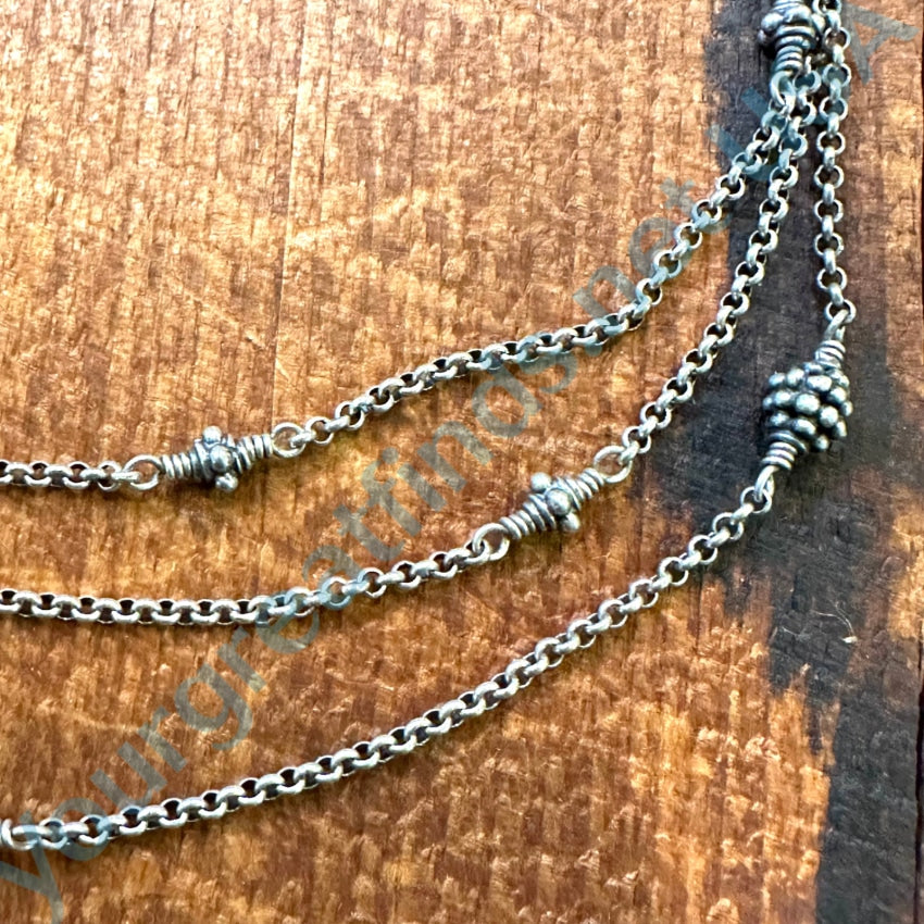 Stephen Dweck Triple Layered Chain &amp; Caviar Bead Necklace Sterling Silver