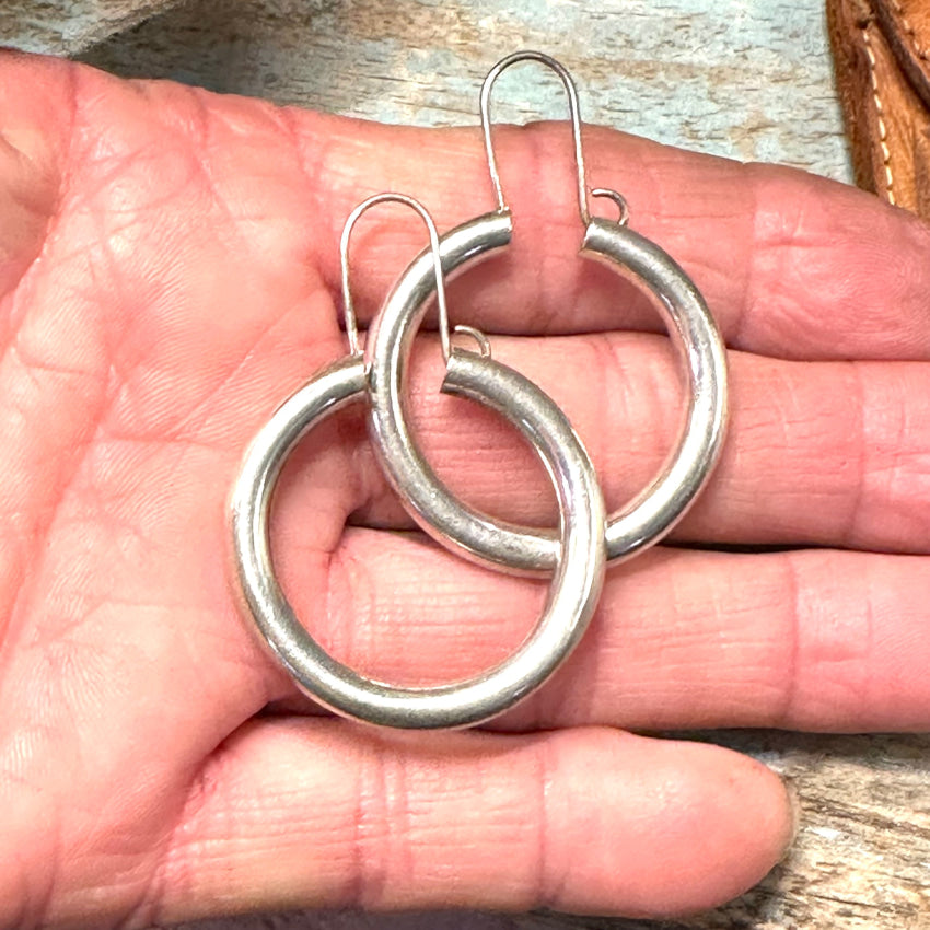Sterling Silver 1 1/8 Hoop Pierced Earrings