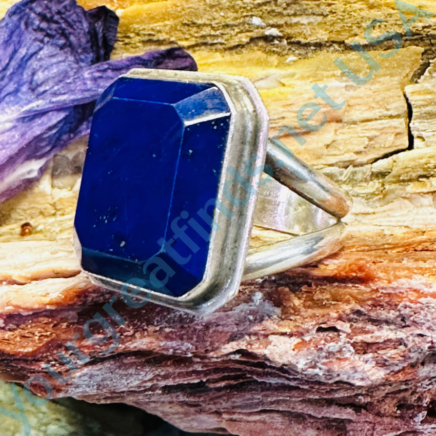 Sterling Silver Bevel Cut Azurite Ring Size 10
