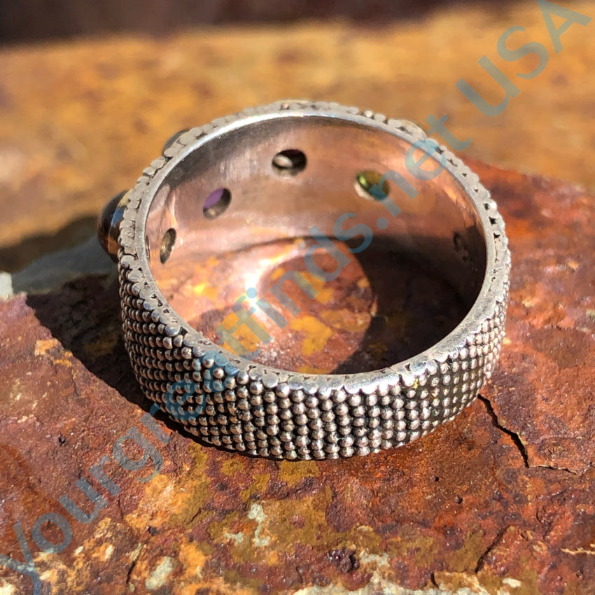 Sterling Silver Caviar Gemstone Ring Size 6 3/4