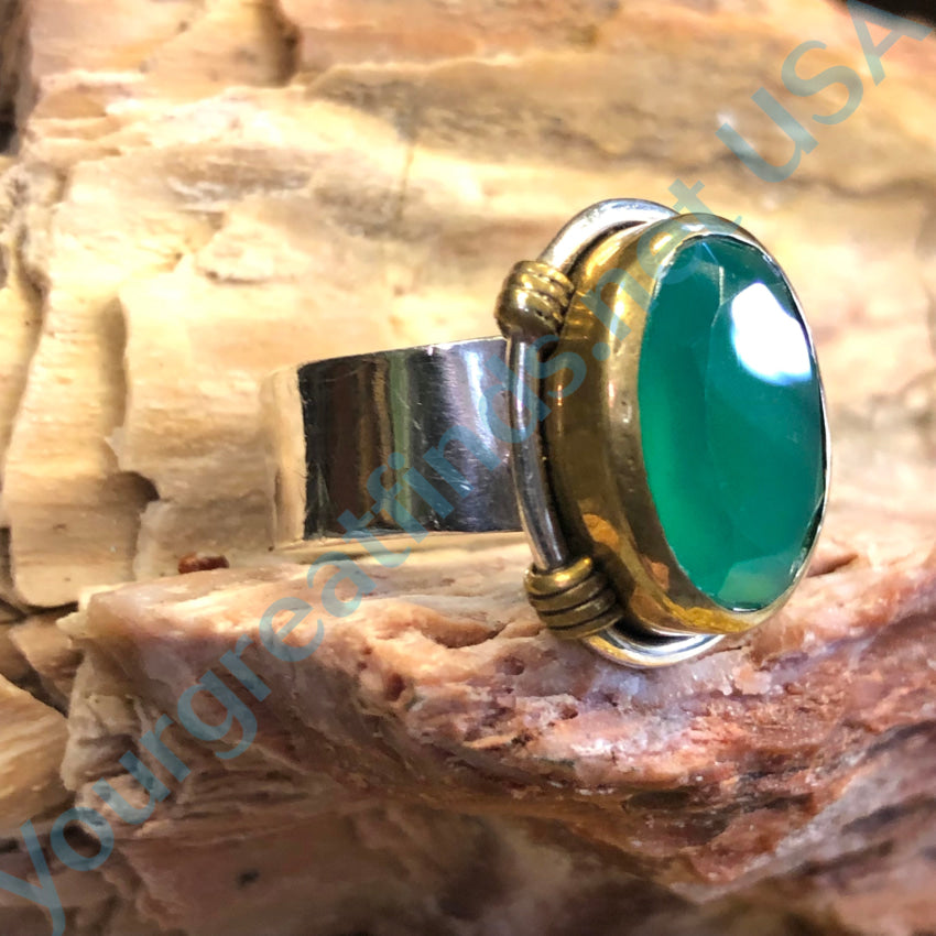 Sterling Silver & Gold Filled Chrysoprase Ring Size 7