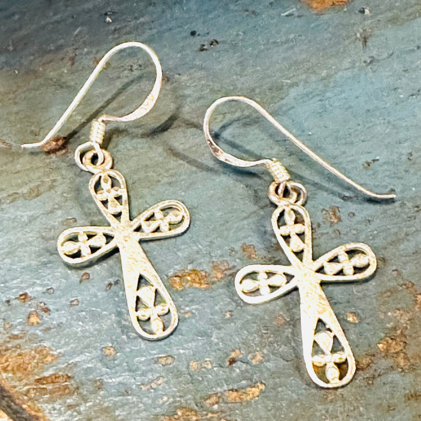 Sterling Silver Holy Cross Pierced Earrings