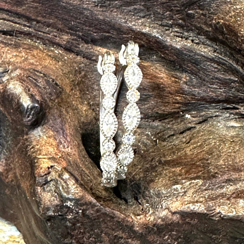Sterling Silver Hoop Earrings Cubic Zirconia & Little Diamonds