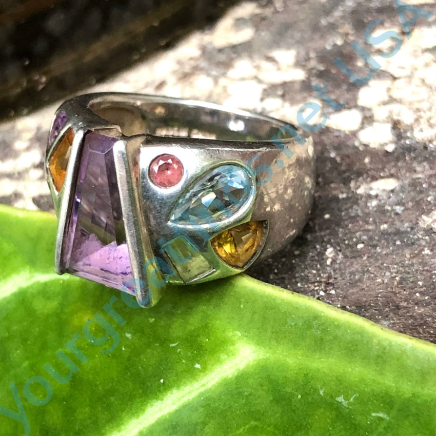 Sterling Silver Opal & Tanzanite Ring Size 6 1/4
